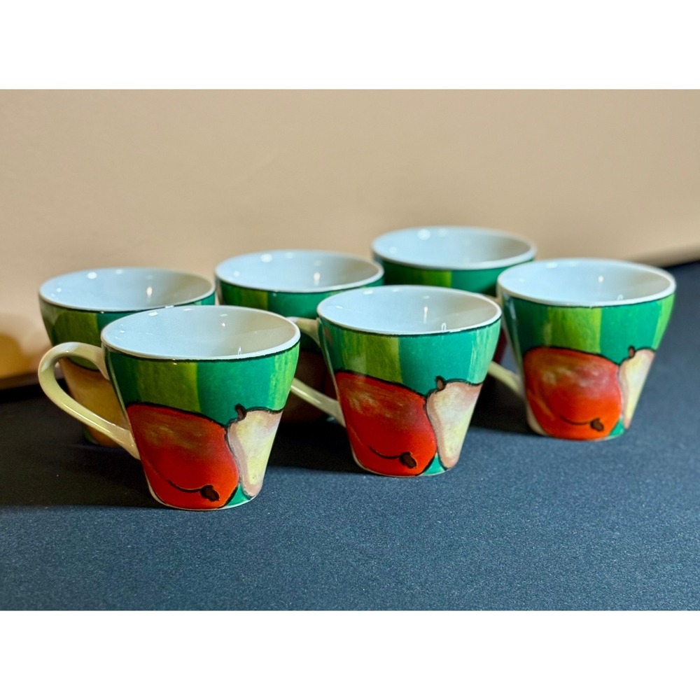 1992 VTG Misono Tuscany 4902 Coffee Mugs Soojin Choi Hand Painted Apple Fruit